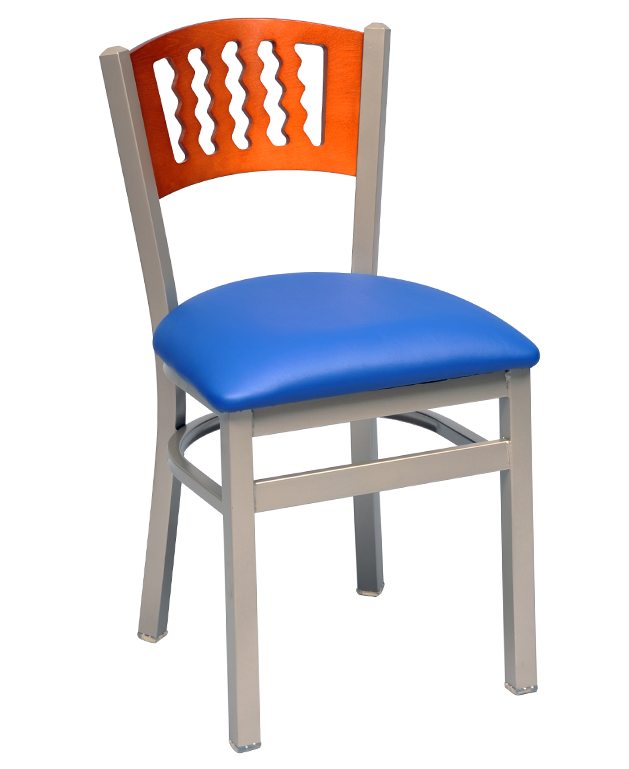 8370 Metal Wavy Back Dining Chair Blue Padded Seat