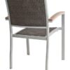 OC-WA-56-25 Arnold Aluminum Outdoor Restaurant Dining Arm Chair Stackable Silver Frame Finish Java Seat and Back Rear Angle View