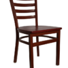 Mahogany Finish Wood Look Metal Ladderback chair with Wood Seat Model # 8316-WG-MA-WD-ST Front Anlge View