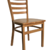 Natural Finish Wood Look Metal Ladderback chair Model # 8316-WG-NA-WD-ST Front Anlge View Wood Seat